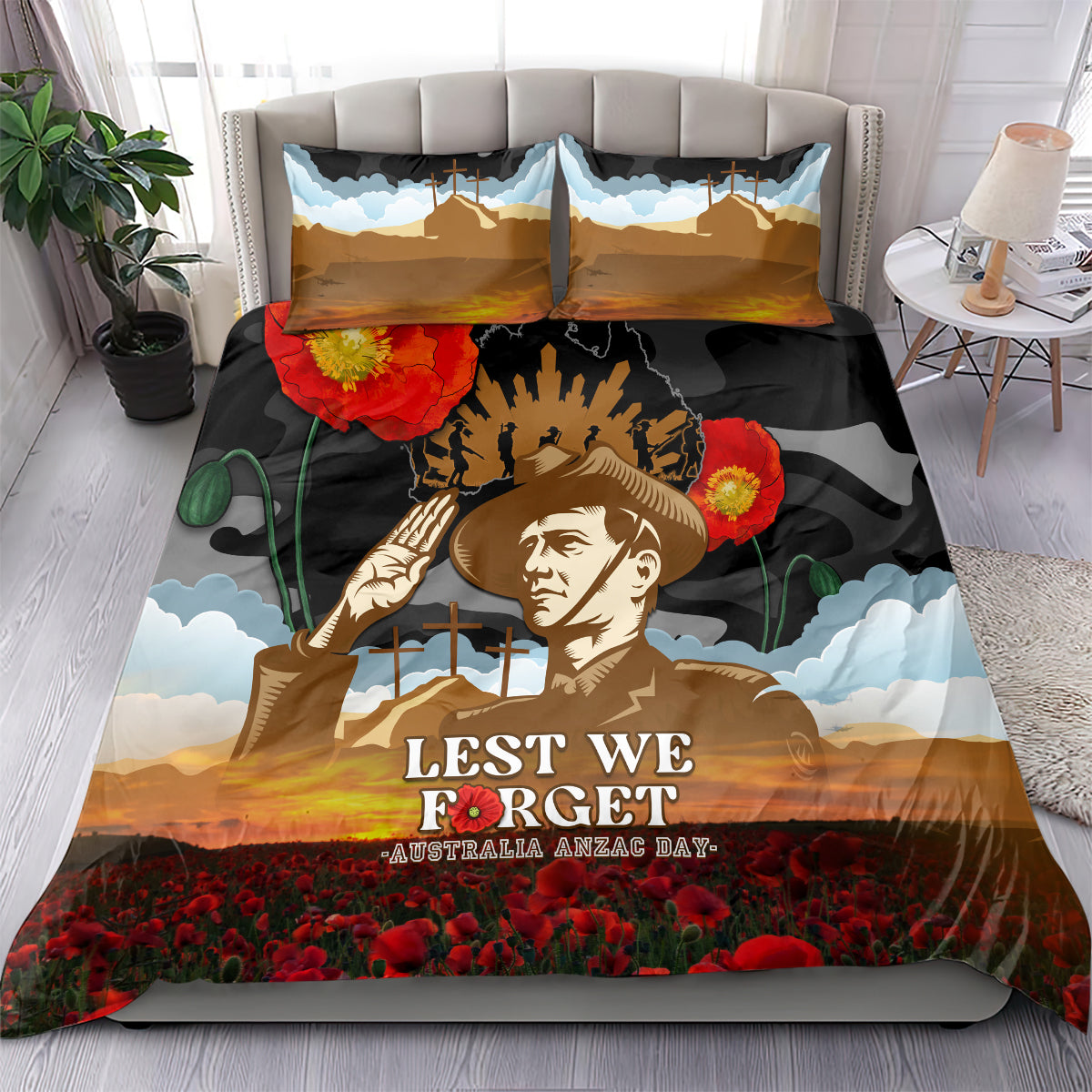 Australia ANZAC Day Bedding Set Lest We Forget Australian Army Corps - Vibe Hoodie Shop