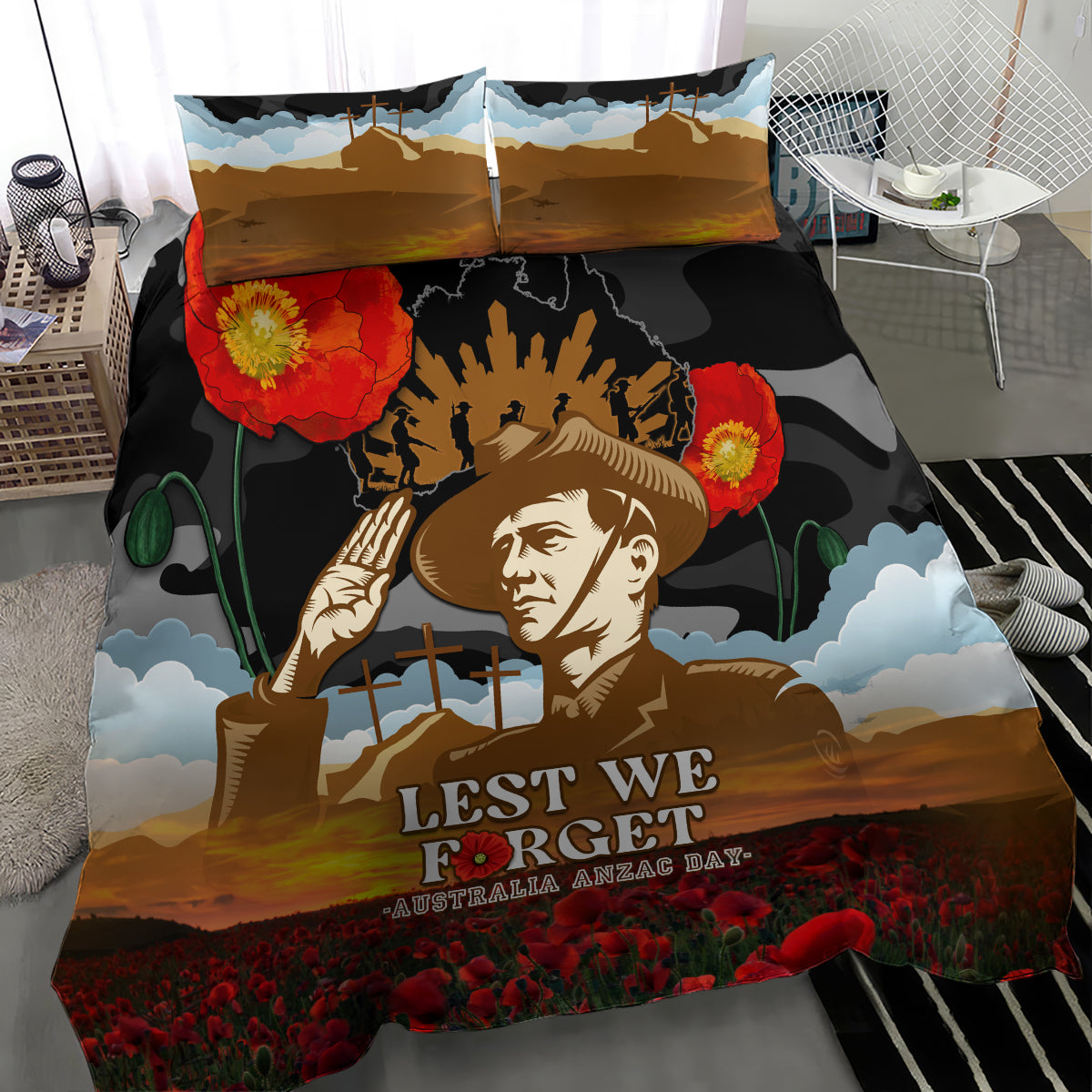 Australia ANZAC Day Bedding Set Lest We Forget Australian Army Corps - Vibe Hoodie Shop