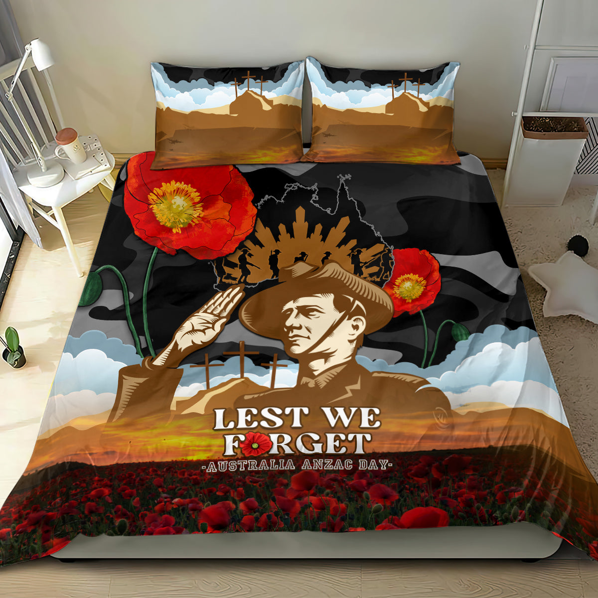 Australia ANZAC Day Bedding Set Lest We Forget Australian Army Corps - Vibe Hoodie Shop