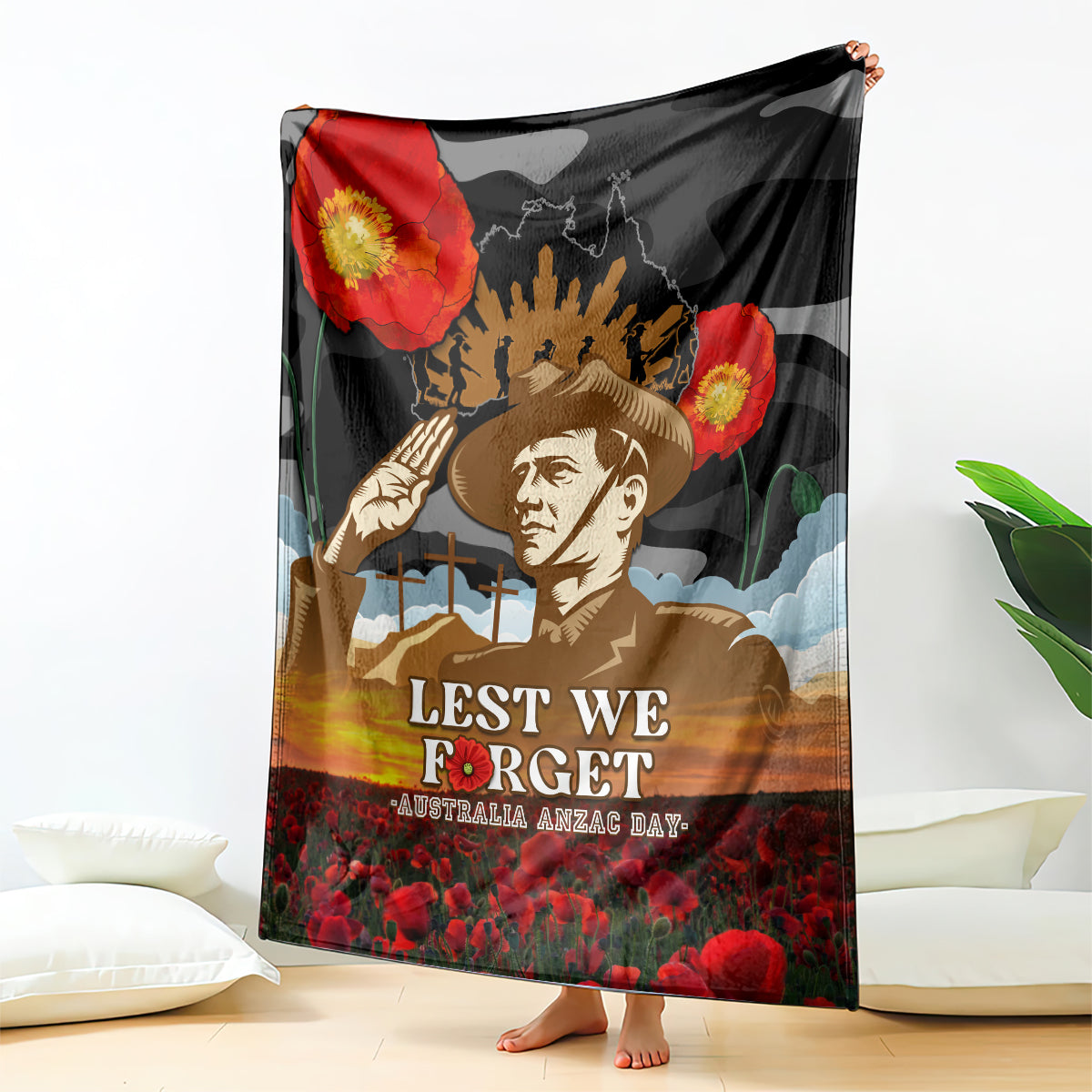 Australia ANZAC Day Blanket Lest We Forget Australian Army Corps - Vibe Hoodie Shop