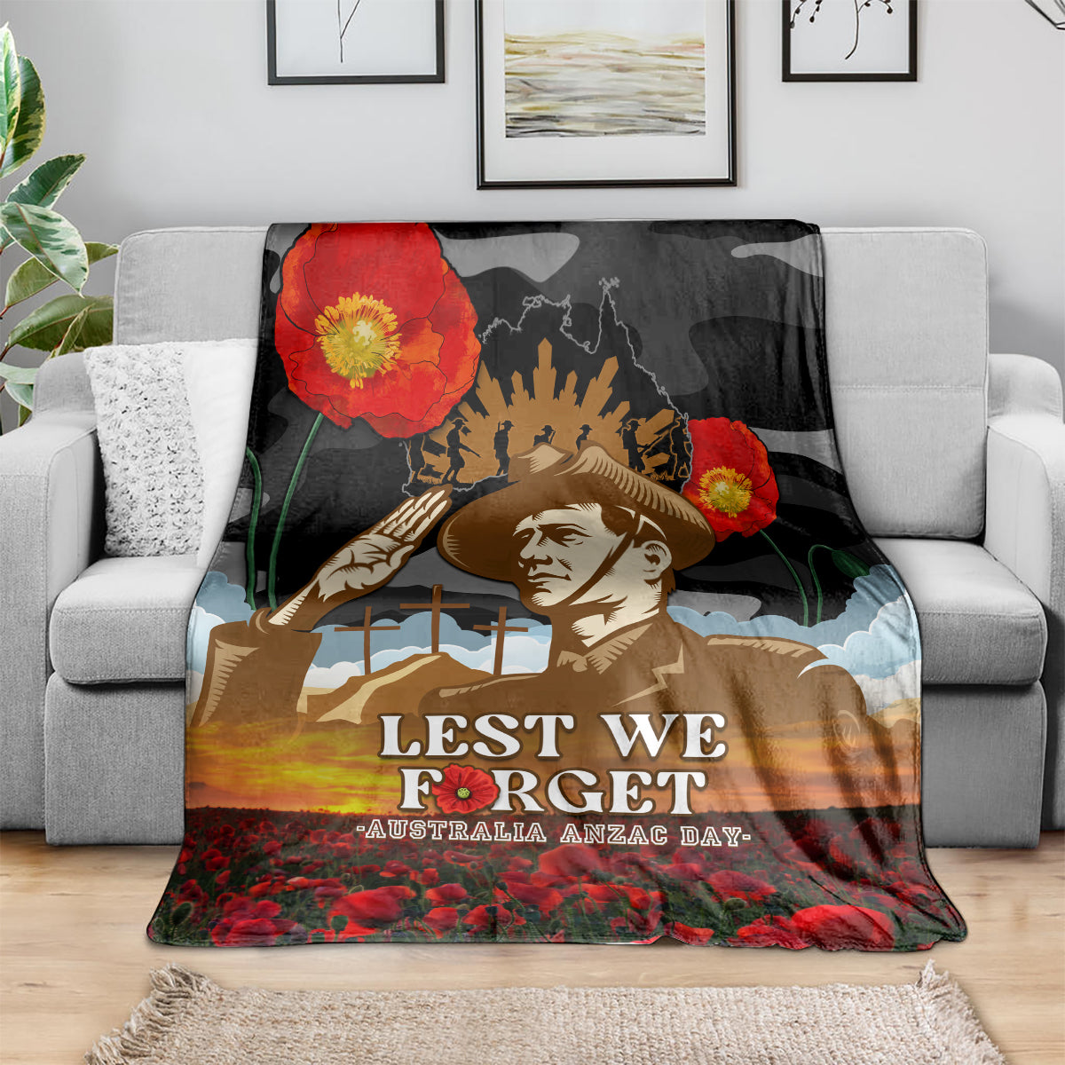 Australia ANZAC Day Blanket Lest We Forget Australian Army Corps - Vibe Hoodie Shop