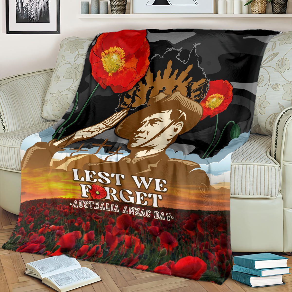 Australia ANZAC Day Blanket Lest We Forget Australian Army Corps - Vibe Hoodie Shop