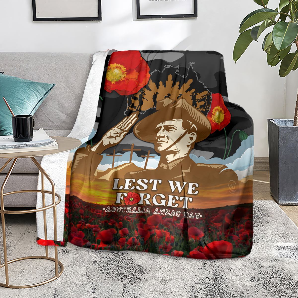 Australia ANZAC Day Blanket Lest We Forget Australian Army Corps - Vibe Hoodie Shop