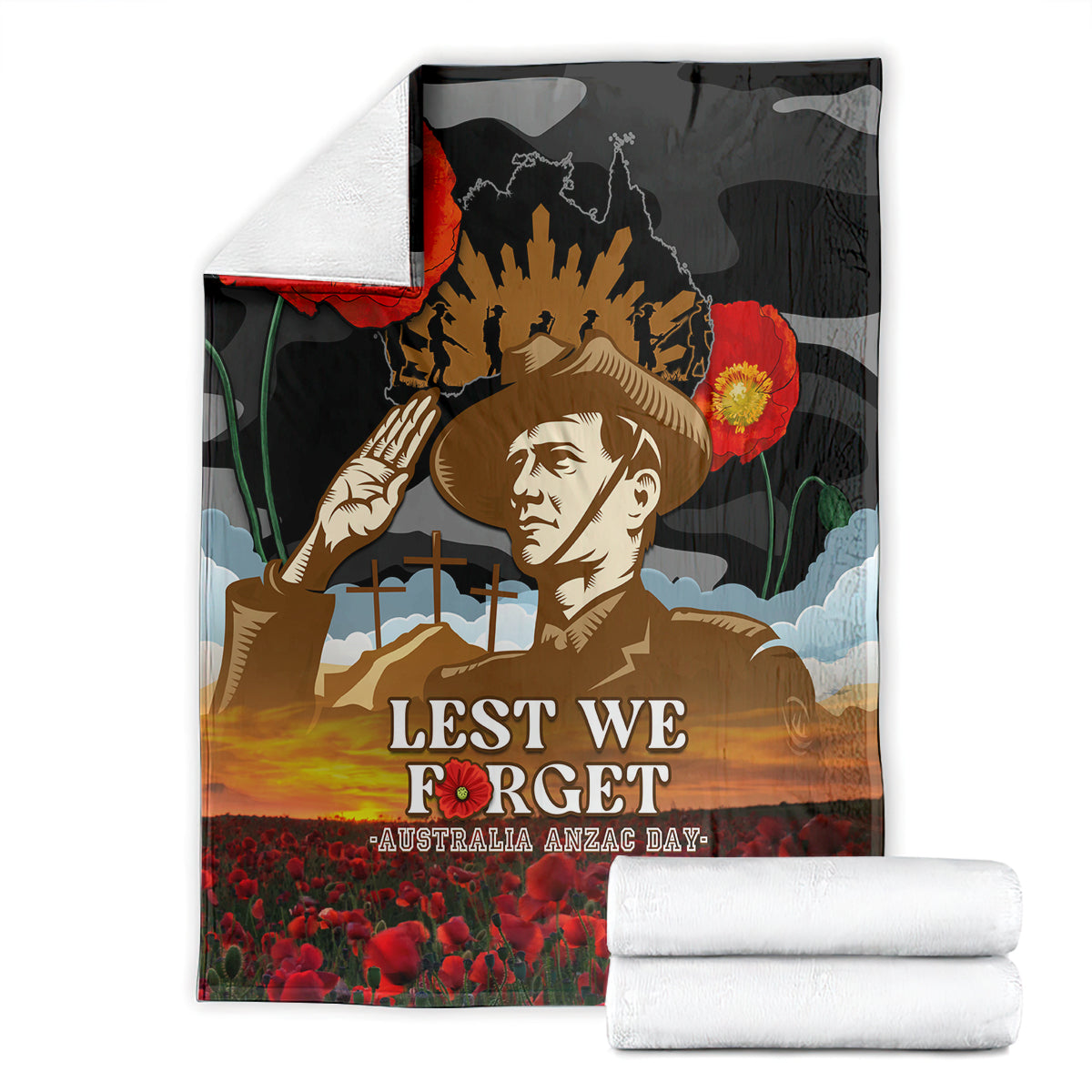 Australia ANZAC Day Blanket Lest We Forget Australian Army Corps - Vibe Hoodie Shop
