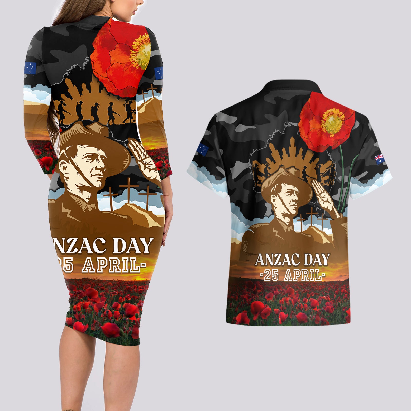 australia-anzac-day-couples-matching-long-sleeve-bodycon-dress-and-hawaiian-shirt-lest-we-forget-australian-army-corps