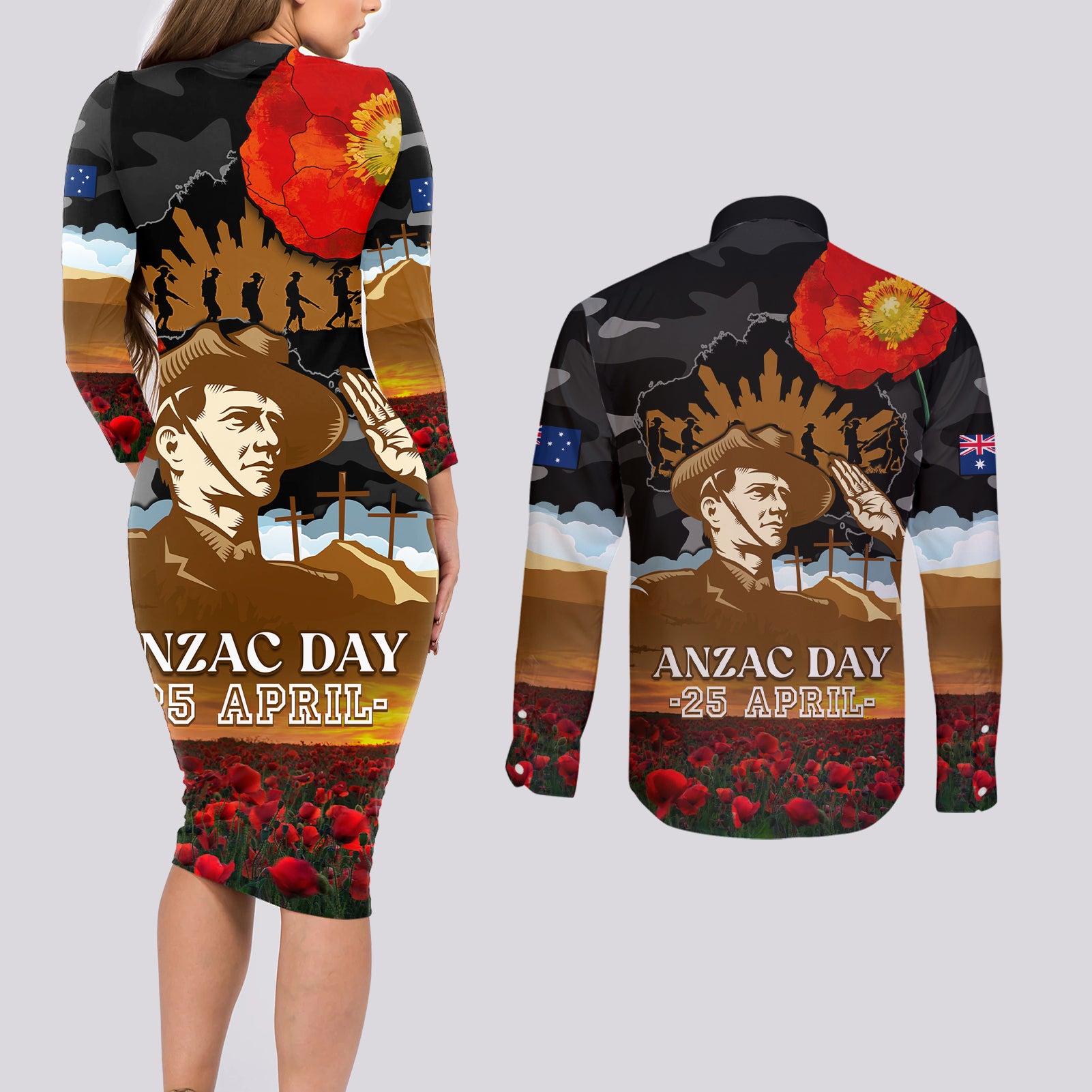 australia-anzac-day-couples-matching-long-sleeve-bodycon-dress-and-long-sleeve-button-shirt-lest-we-forget-australian-army-corps