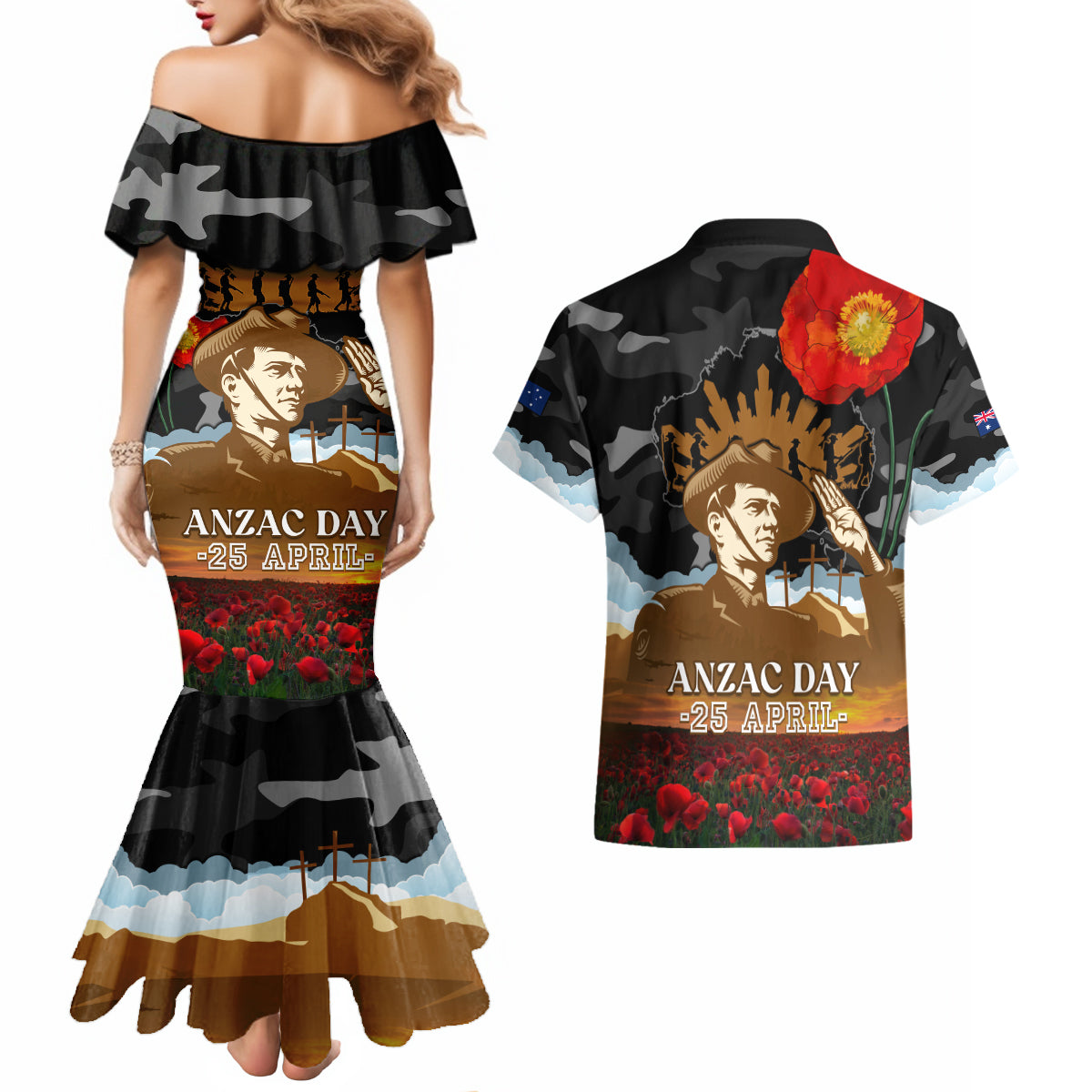 australia-anzac-day-couples-matching-mermaid-dress-and-hawaiian-shirt-lest-we-forget-australian-army-corps