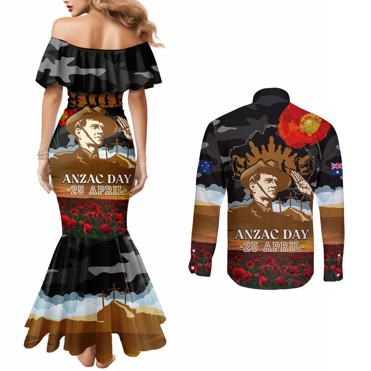 australia-anzac-day-couples-matching-mermaid-dress-and-long-sleeve-button-shirt-lest-we-forget-australian-army-corps