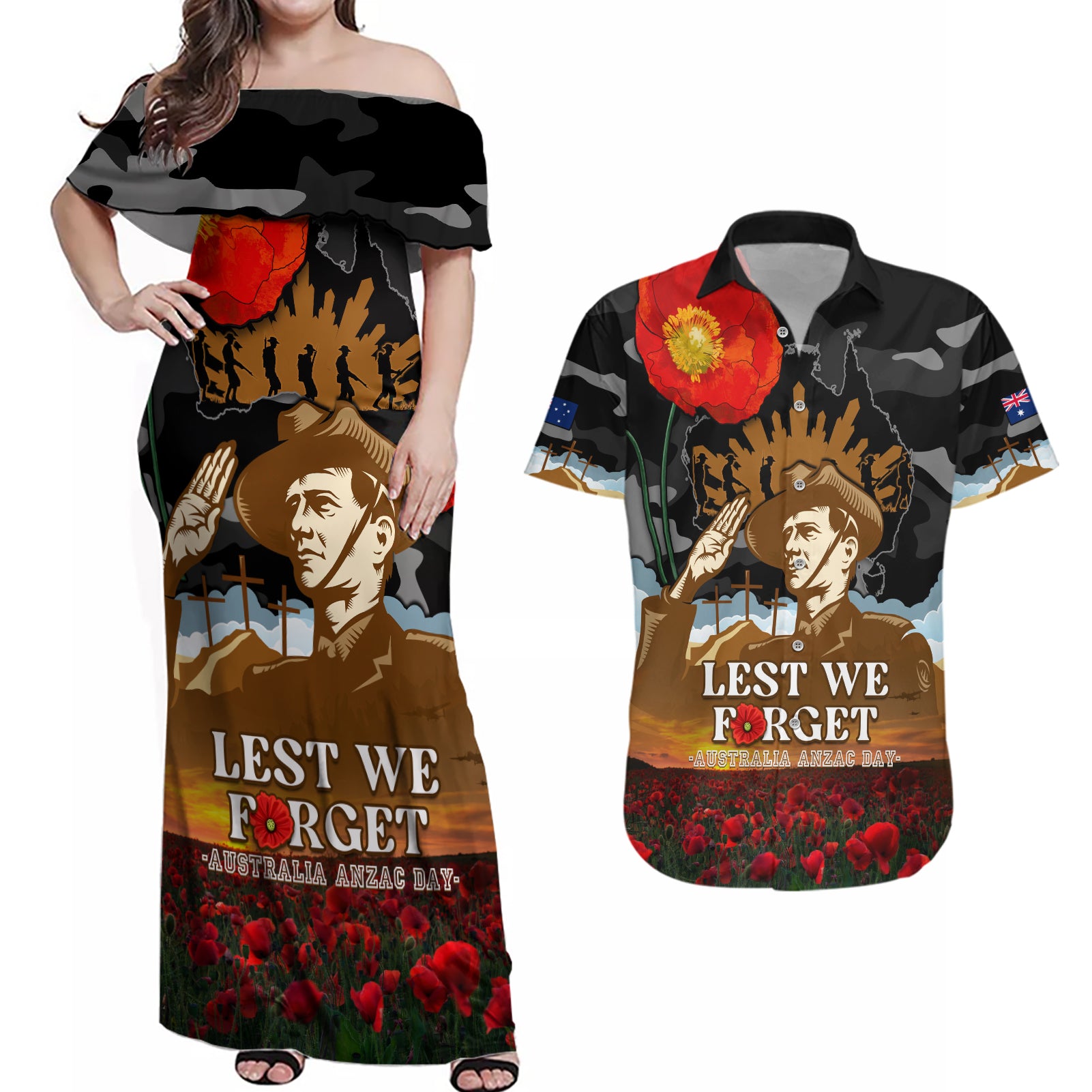 australia-anzac-day-couples-matching-off-shoulder-maxi-dress-and-hawaiian-shirt-lest-we-forget-australian-army-corps