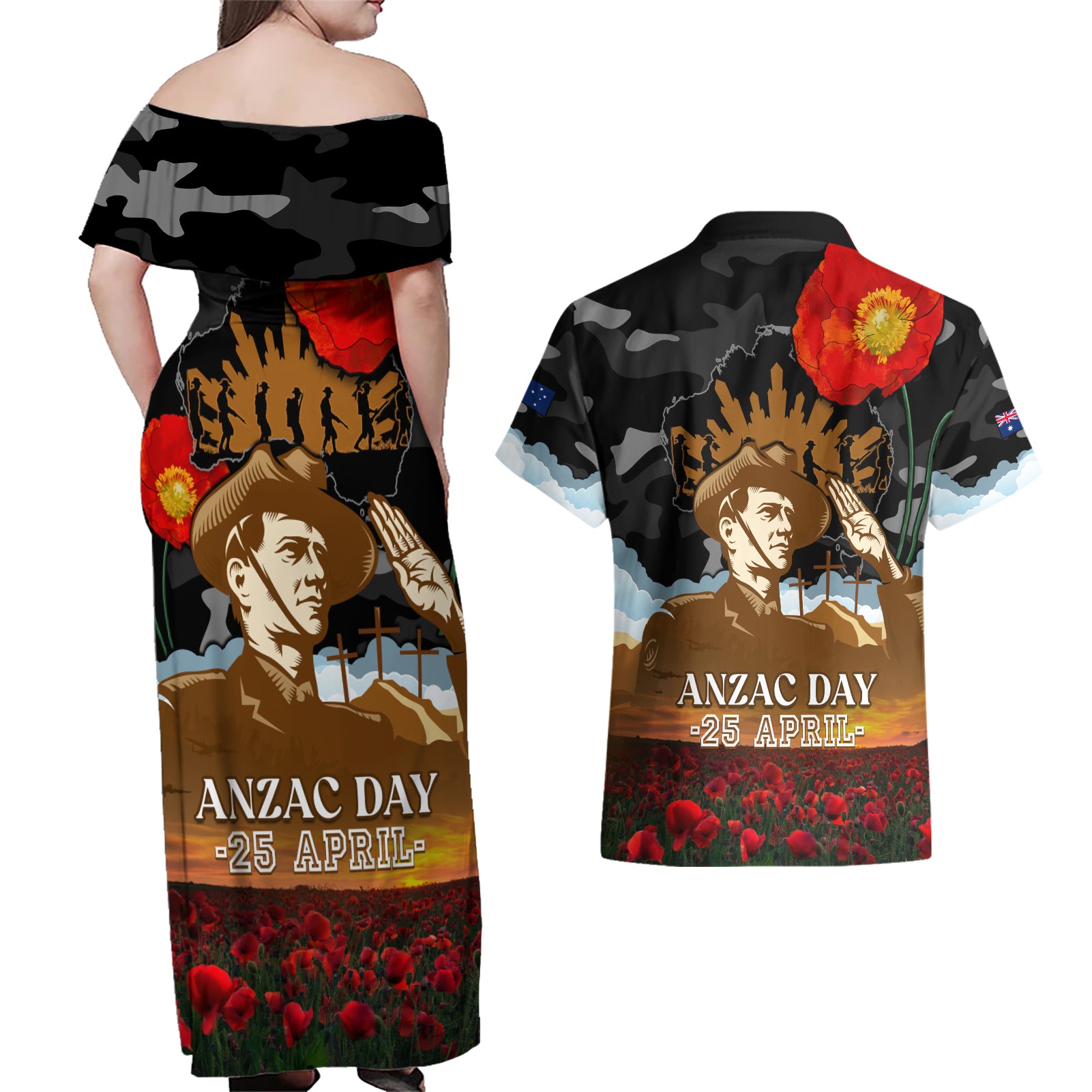 australia-anzac-day-couples-matching-off-shoulder-maxi-dress-and-hawaiian-shirt-lest-we-forget-australian-army-corps