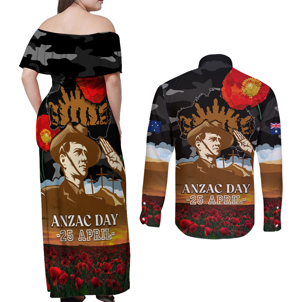 australia-anzac-day-couples-matching-off-shoulder-maxi-dress-and-long-sleeve-button-shirt-lest-we-forget-australian-army-corps