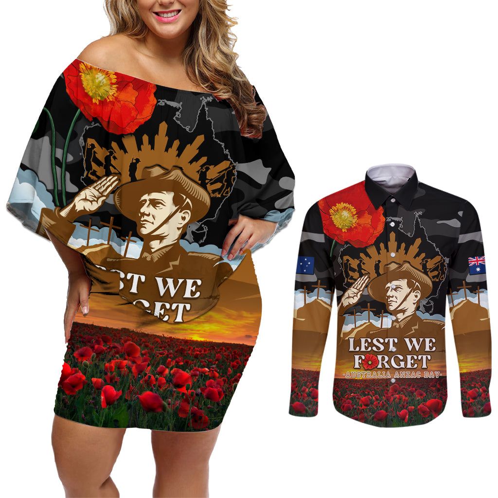 australia-anzac-day-couples-matching-off-shoulder-short-dress-and-long-sleeve-button-shirt-lest-we-forget-australian-army-corps