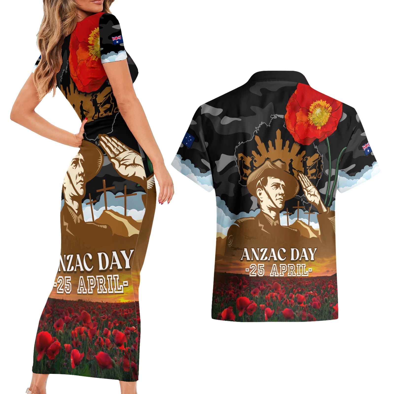 australia-anzac-day-couples-matching-short-sleeve-bodycon-dress-and-hawaiian-shirt-lest-we-forget-australian-army-corps