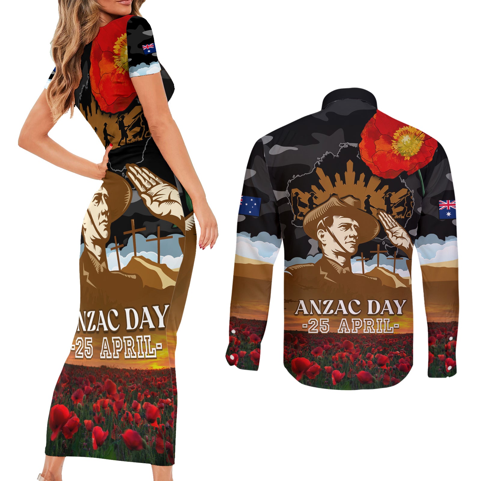 australia-anzac-day-couples-matching-short-sleeve-bodycon-dress-and-long-sleeve-button-shirt-lest-we-forget-australian-army-corps
