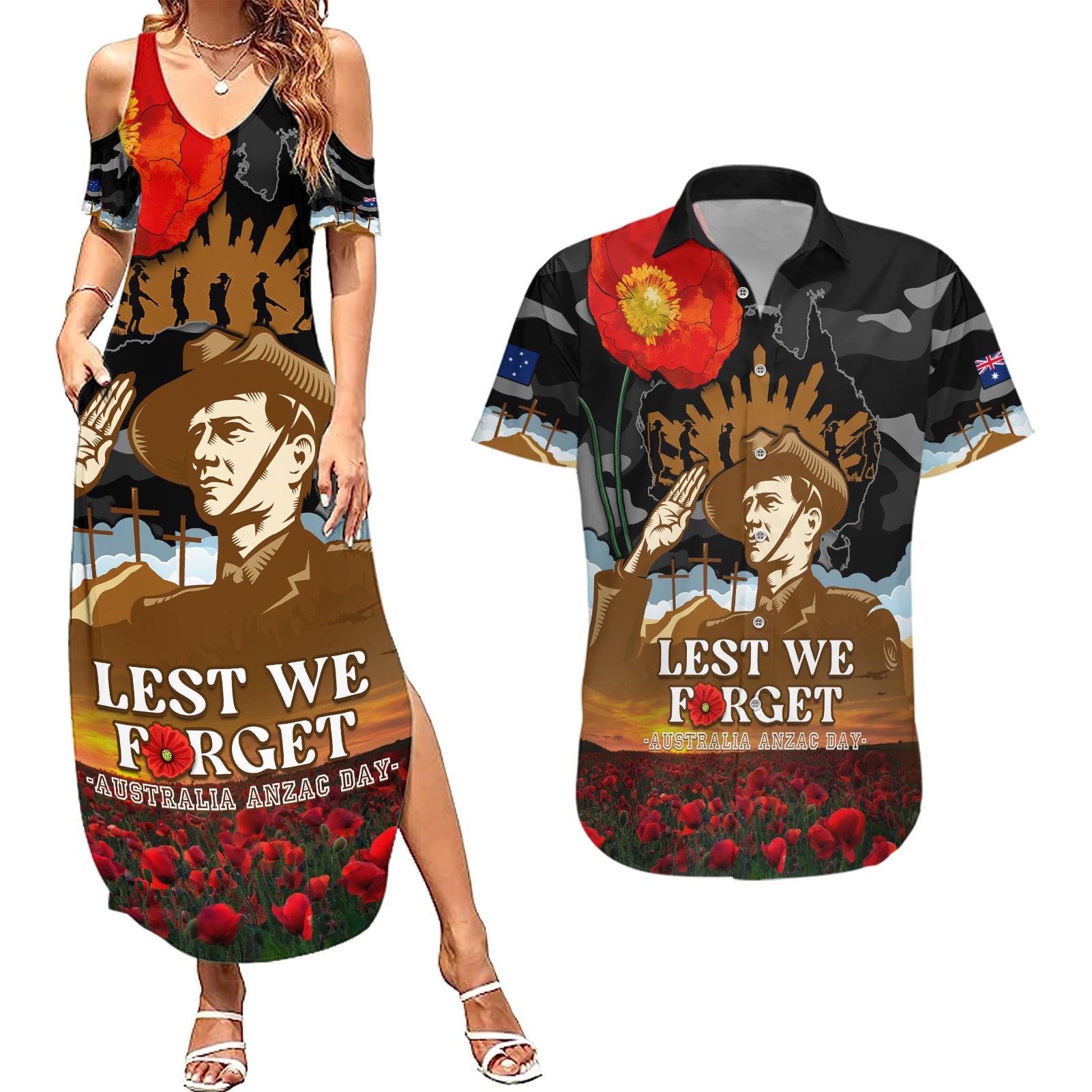 australia-anzac-day-couples-matching-summer-maxi-dress-and-hawaiian-shirt-lest-we-forget-australian-army-corps