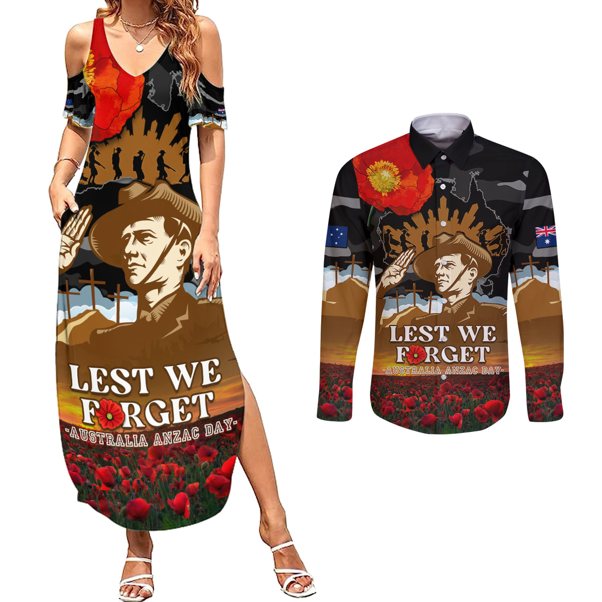 australia-anzac-day-couples-matching-summer-maxi-dress-and-long-sleeve-button-shirt-lest-we-forget-australian-army-corps