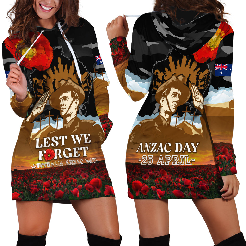 Australia ANZAC Day Hoodie Dress Lest We Forget Australian Army Corps - Vibe Hoodie Shop