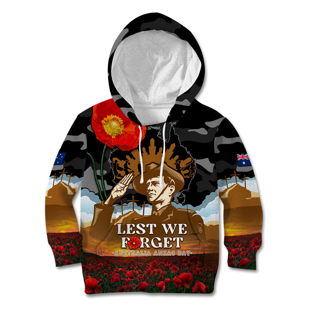 Australia ANZAC Day Kid Hoodie Lest We Forget Australian Army Corps - Vibe Hoodie Shop