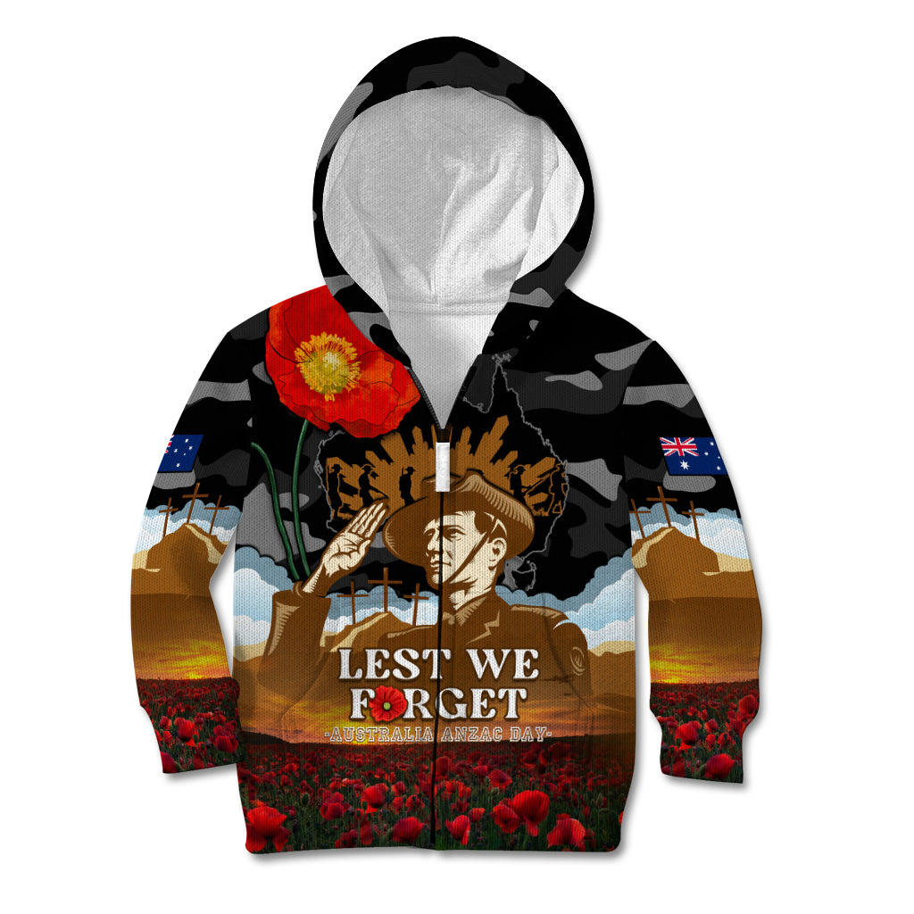 Australia ANZAC Day Kid Hoodie Lest We Forget Australian Army Corps - Vibe Hoodie Shop