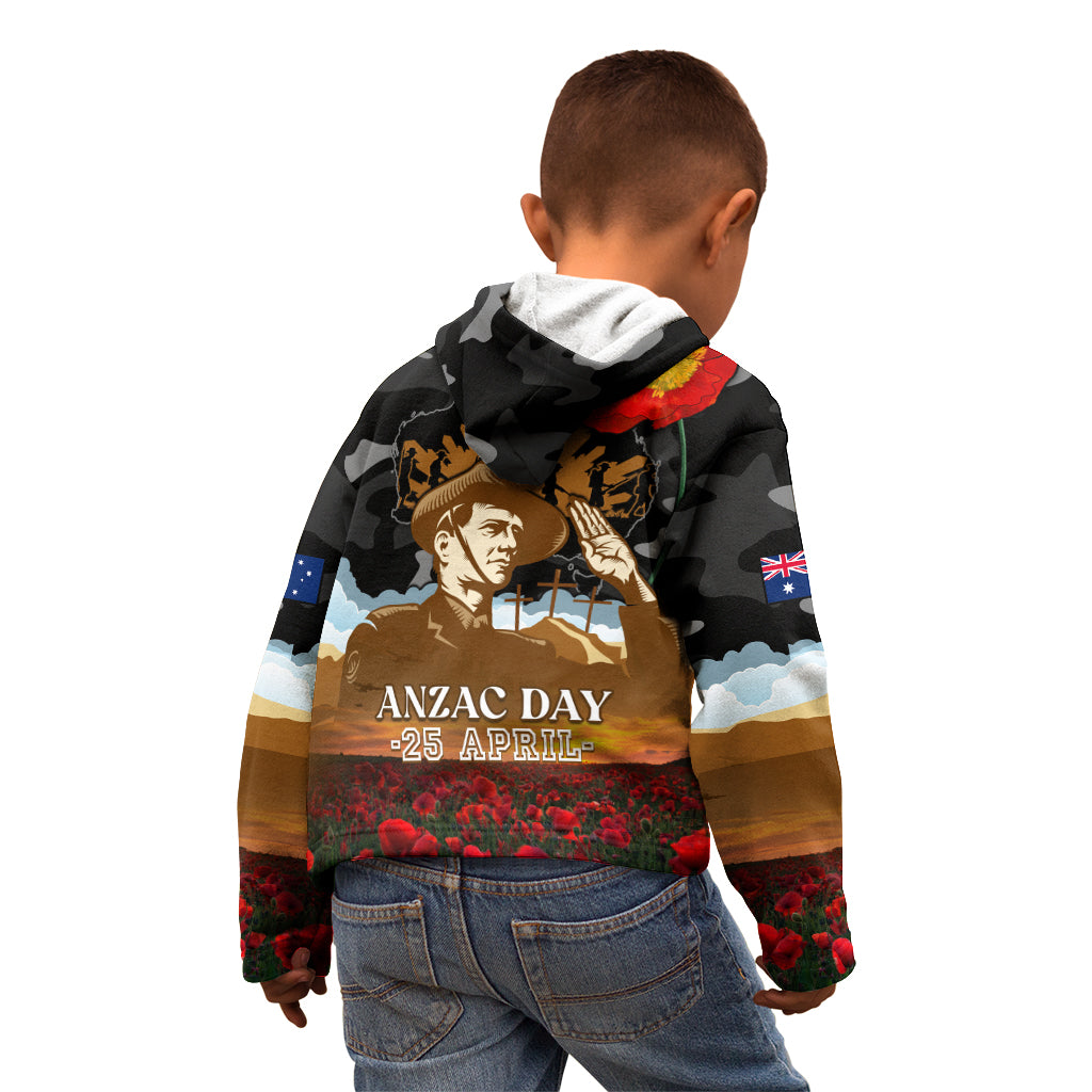 Australia ANZAC Day Kid Hoodie Lest We Forget Australian Army Corps - Vibe Hoodie Shop