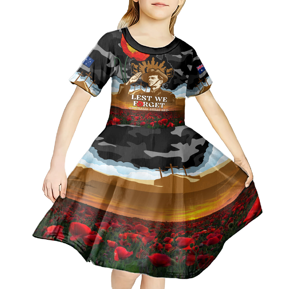 Australia ANZAC Day Kid Short Sleeve Dress Lest We Forget Australian Army Corps - Vibe Hoodie Shop