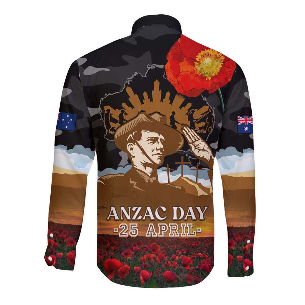 Australia ANZAC Day Long Sleeve Button Shirt Lest We Forget Australian Army Corps - Vibe Hoodie Shop