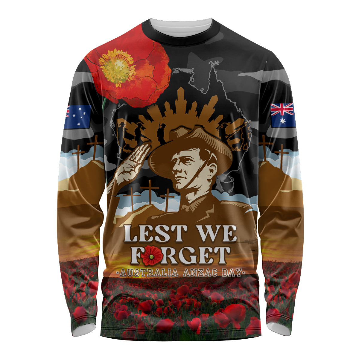 Australia ANZAC Day Long Sleeve Shirt Lest We Forget Australian Army Corps - Vibe Hoodie Shop