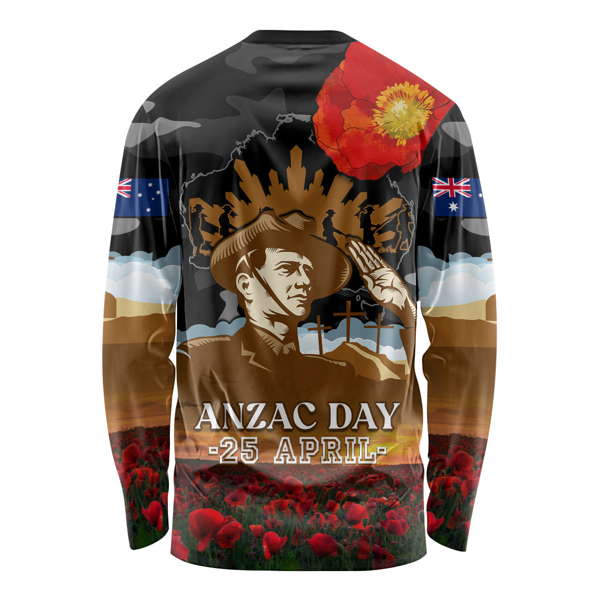 Australia ANZAC Day Long Sleeve Shirt Lest We Forget Australian Army Corps - Vibe Hoodie Shop