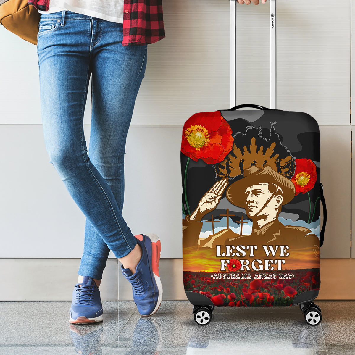 Australia ANZAC Day Luggage Cover Lest We Forget Australian Army Corps - Vibe Hoodie Shop