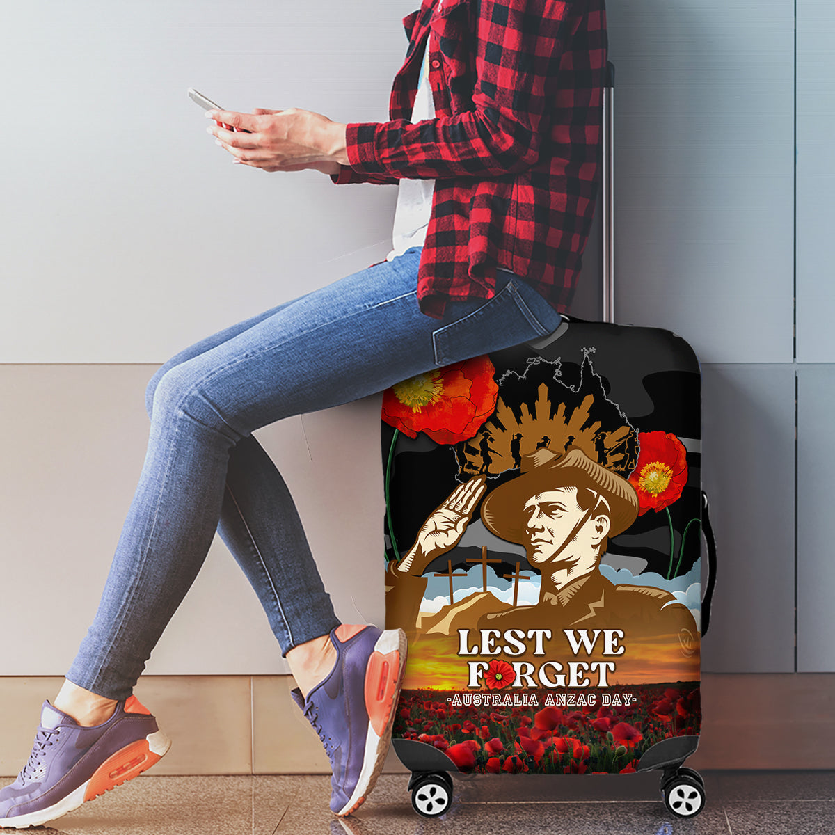 Australia ANZAC Day Luggage Cover Lest We Forget Australian Army Corps - Vibe Hoodie Shop