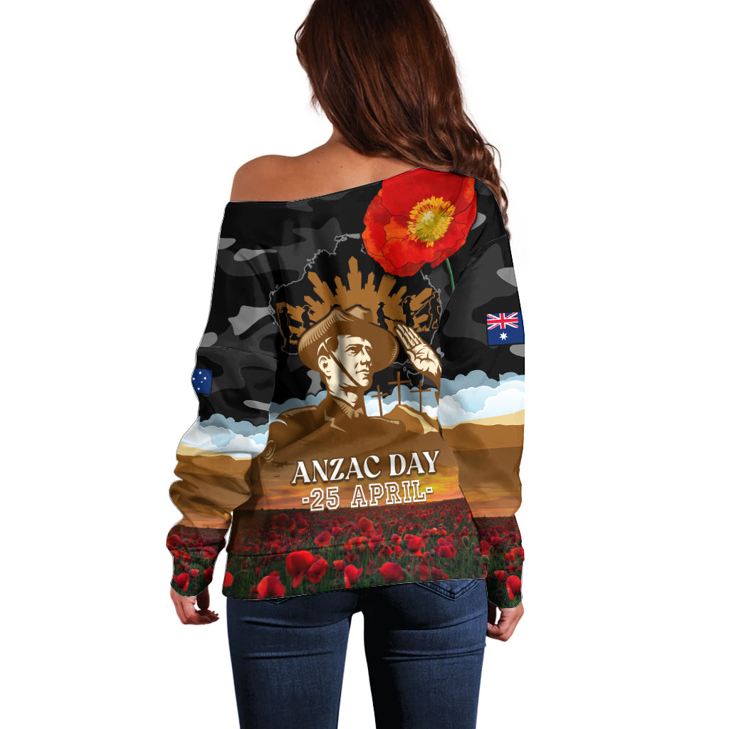 Australia ANZAC Day Off Shoulder Sweater Lest We Forget Australian Army Corps - Vibe Hoodie Shop