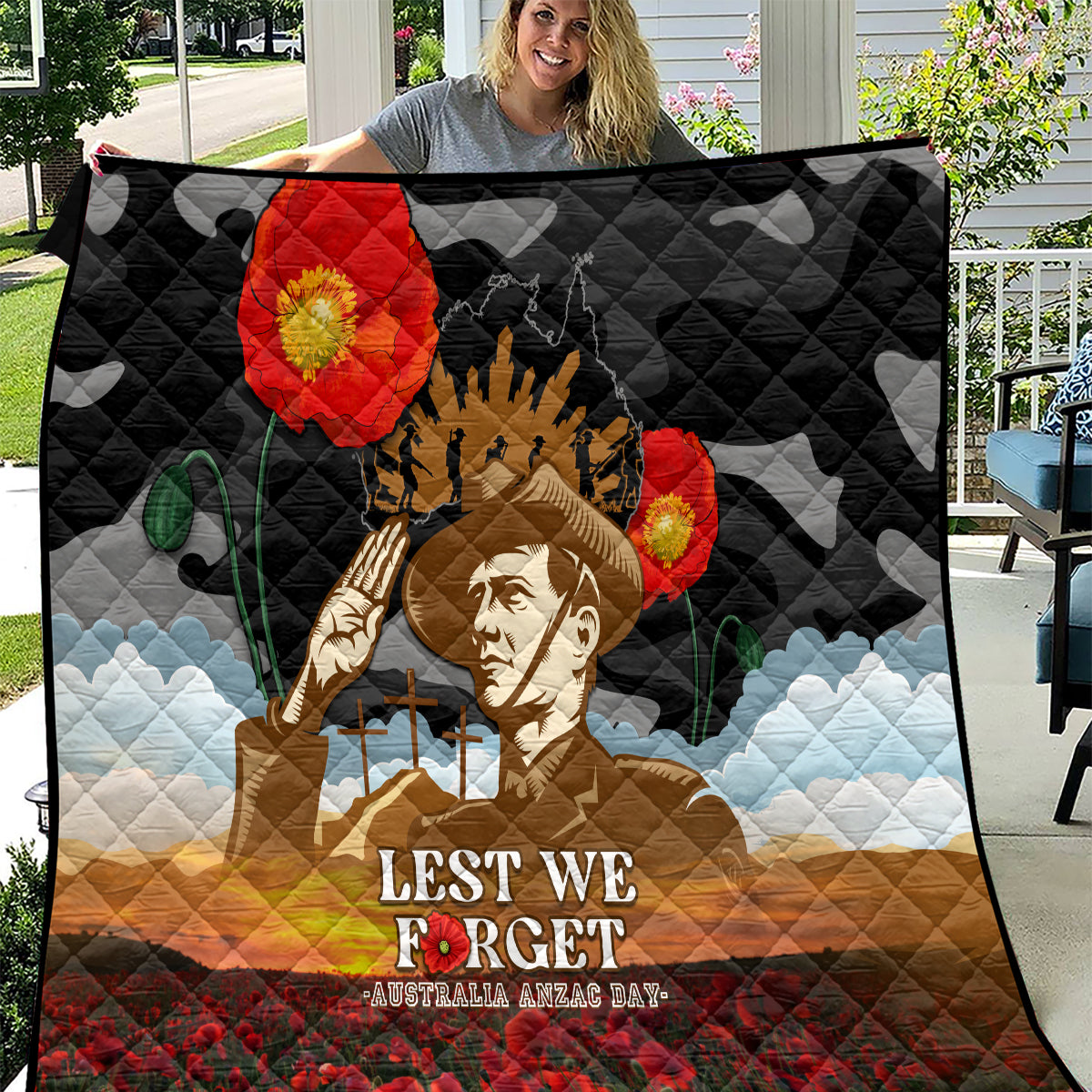 Australia ANZAC Day Quilt Lest We Forget Australian Army Corps - Vibe Hoodie Shop