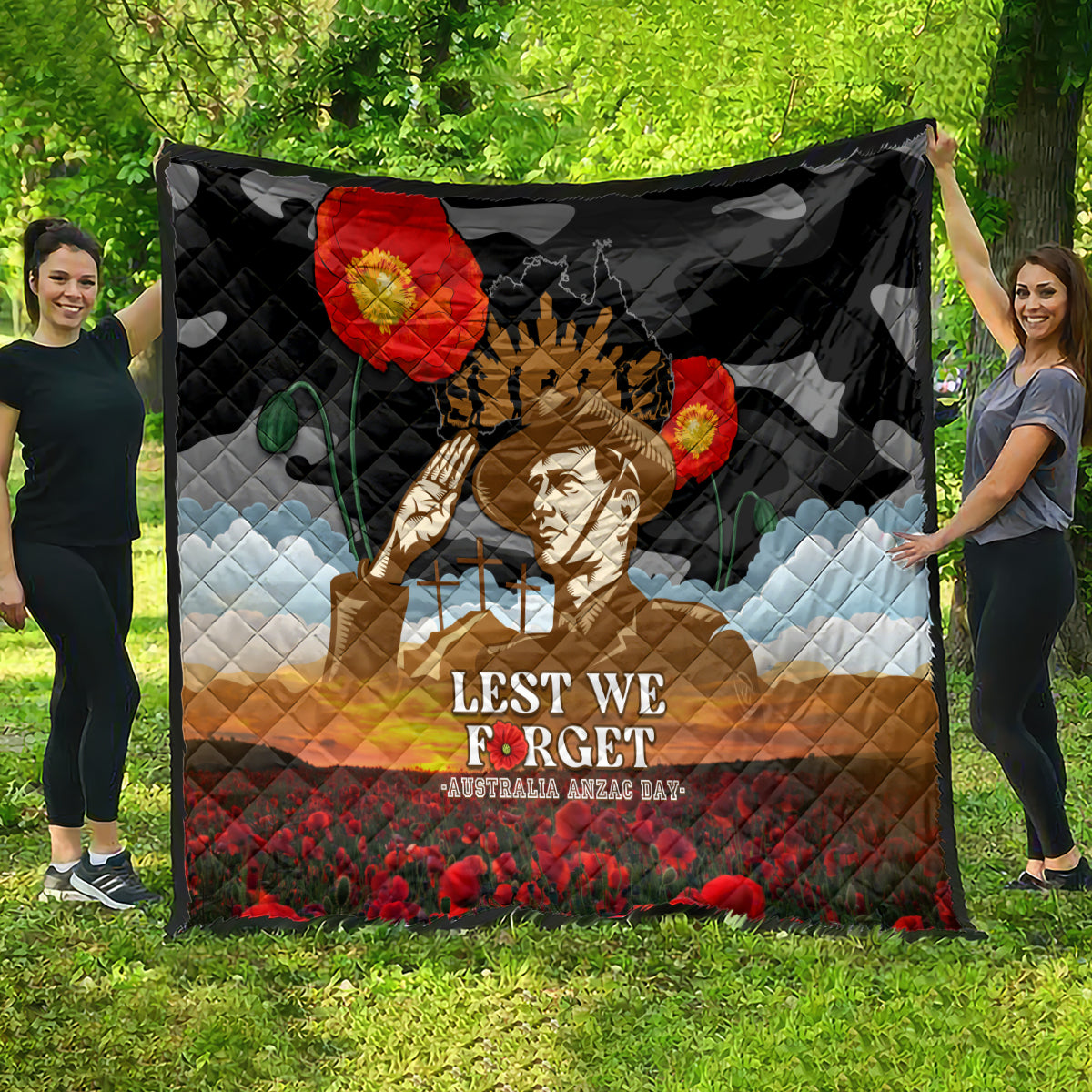 Australia ANZAC Day Quilt Lest We Forget Australian Army Corps - Vibe Hoodie Shop