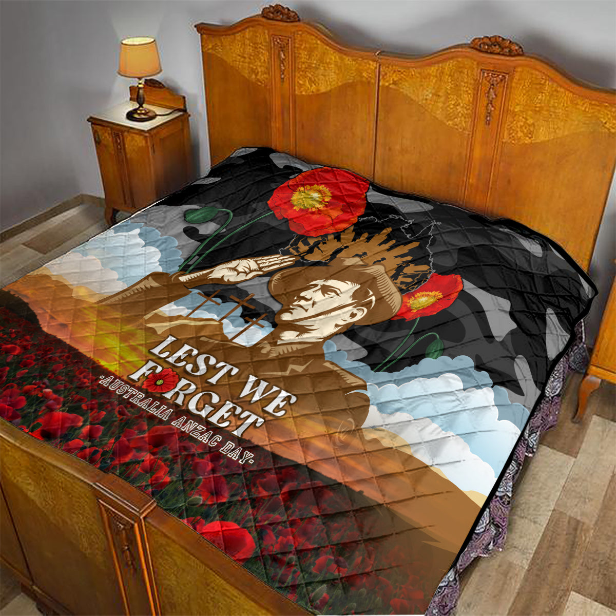 Australia ANZAC Day Quilt Lest We Forget Australian Army Corps - Vibe Hoodie Shop
