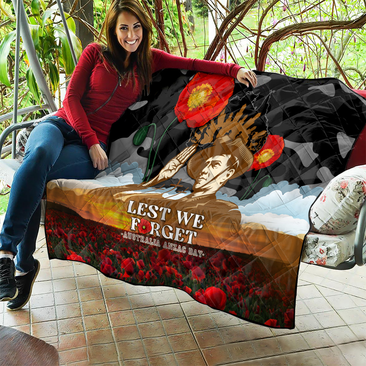 Australia ANZAC Day Quilt Lest We Forget Australian Army Corps - Vibe Hoodie Shop