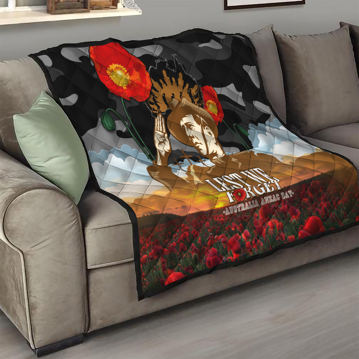 Australia ANZAC Day Quilt Lest We Forget Australian Army Corps - Vibe Hoodie Shop