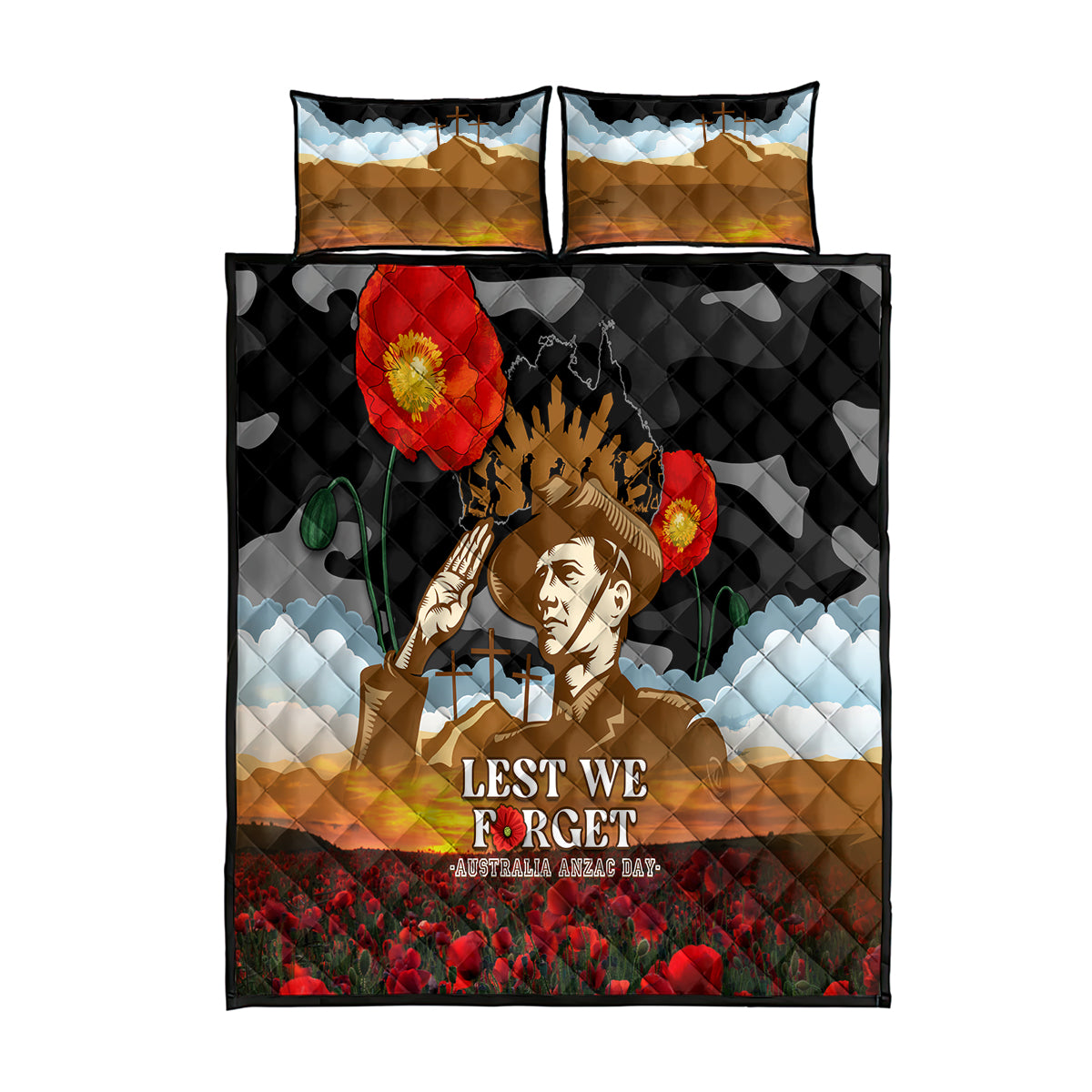 Australia ANZAC Day Quilt Bed Set Lest We Forget Australian Army Corps - Vibe Hoodie Shop