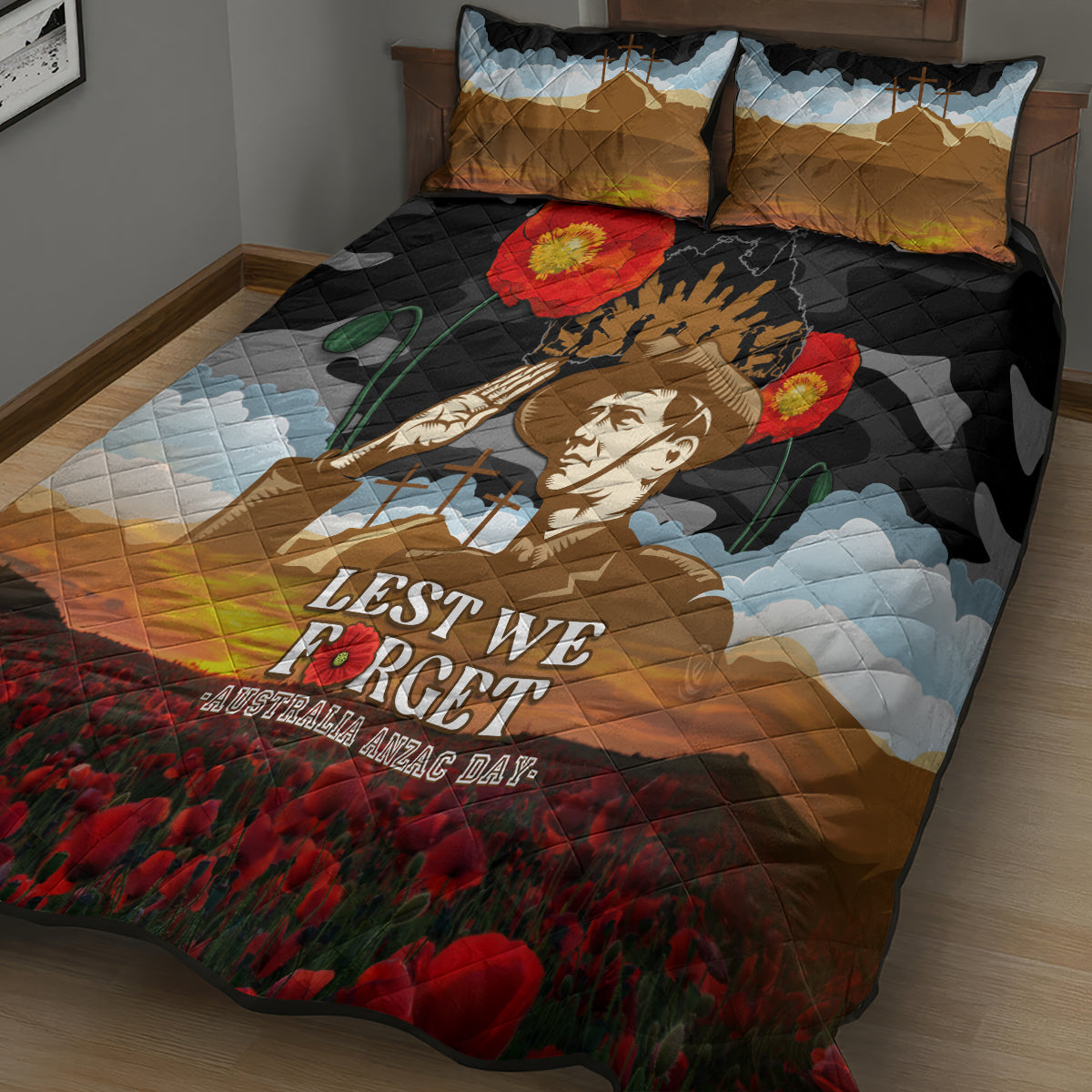 Australia ANZAC Day Quilt Bed Set Lest We Forget Australian Army Corps - Vibe Hoodie Shop