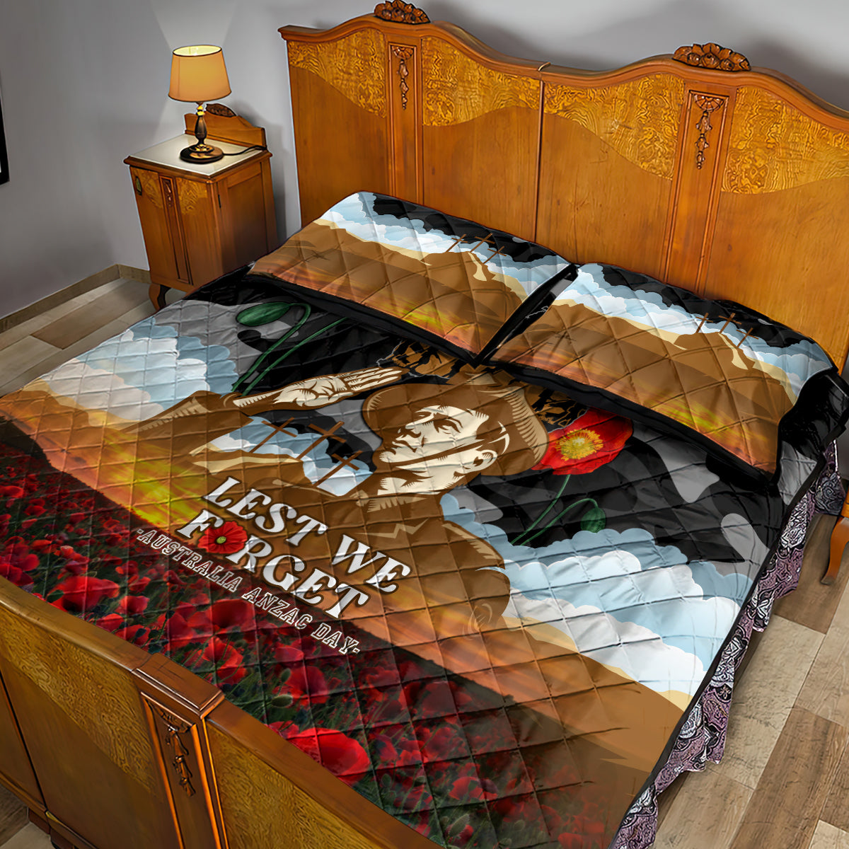 Australia ANZAC Day Quilt Bed Set Lest We Forget Australian Army Corps - Vibe Hoodie Shop