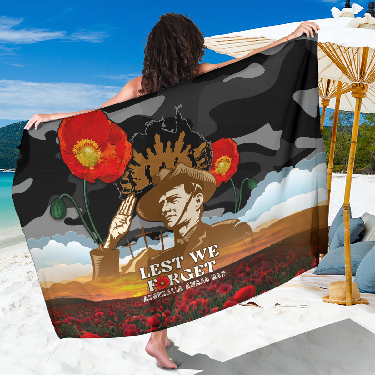 Australia ANZAC Day Sarong Lest We Forget Australian Army Corps - Vibe Hoodie Shop