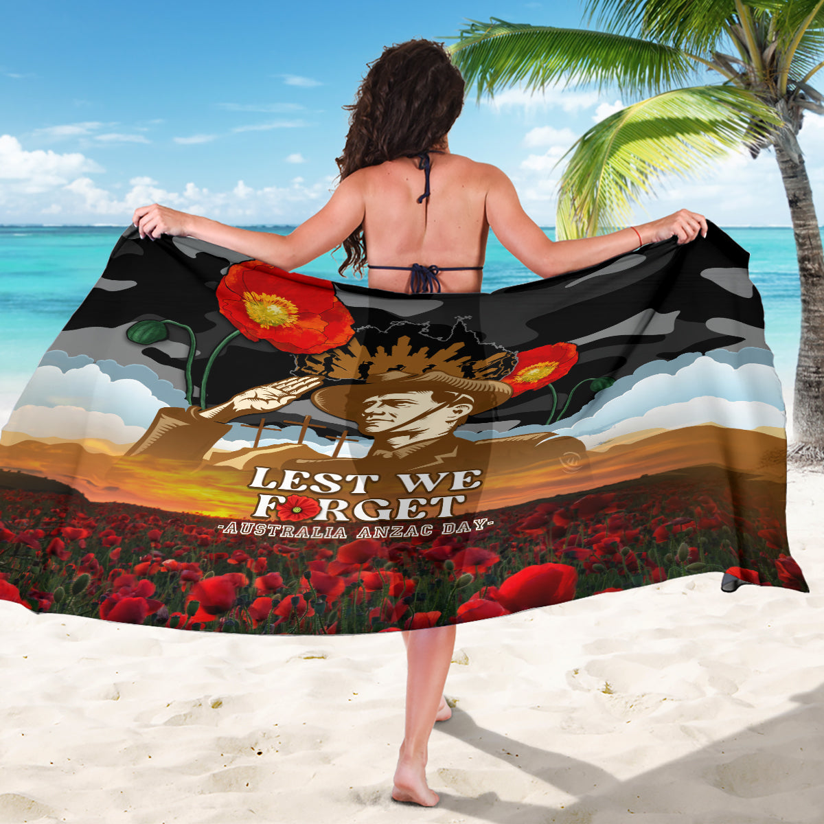 Australia ANZAC Day Sarong Lest We Forget Australian Army Corps - Vibe Hoodie Shop