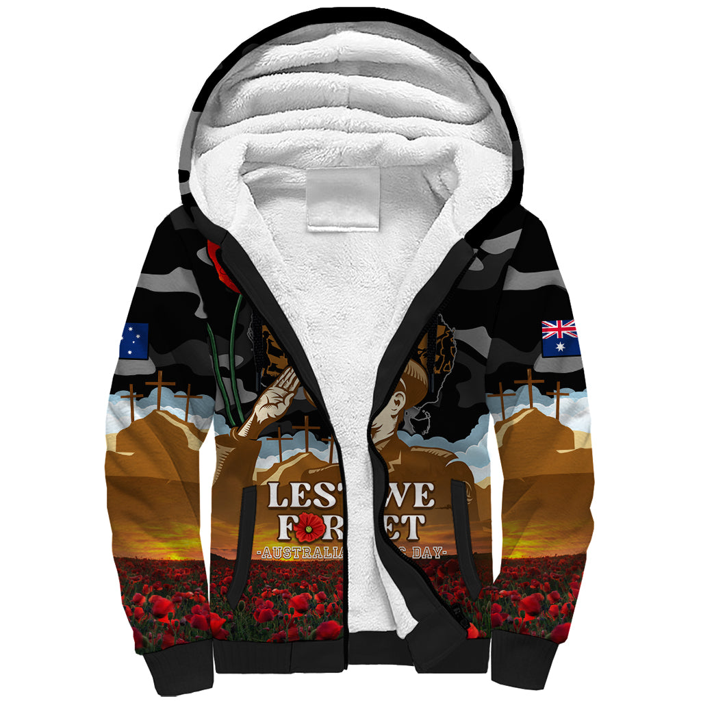 Australia ANZAC Day Sherpa Hoodie Lest We Forget Australian Army Corps - Vibe Hoodie Shop