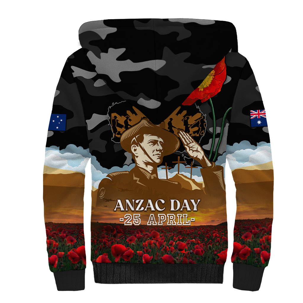 Australia ANZAC Day Sherpa Hoodie Lest We Forget Australian Army Corps - Vibe Hoodie Shop