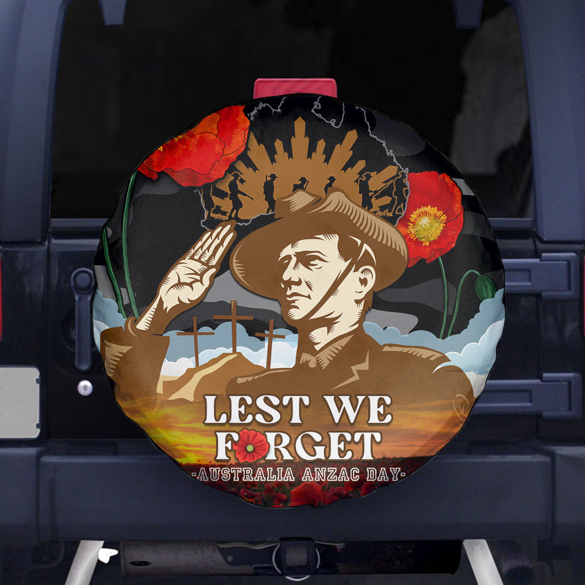 Australia ANZAC Day Spare Tire Cover Lest We Forget Australian Army Corps - Vibe Hoodie Shop