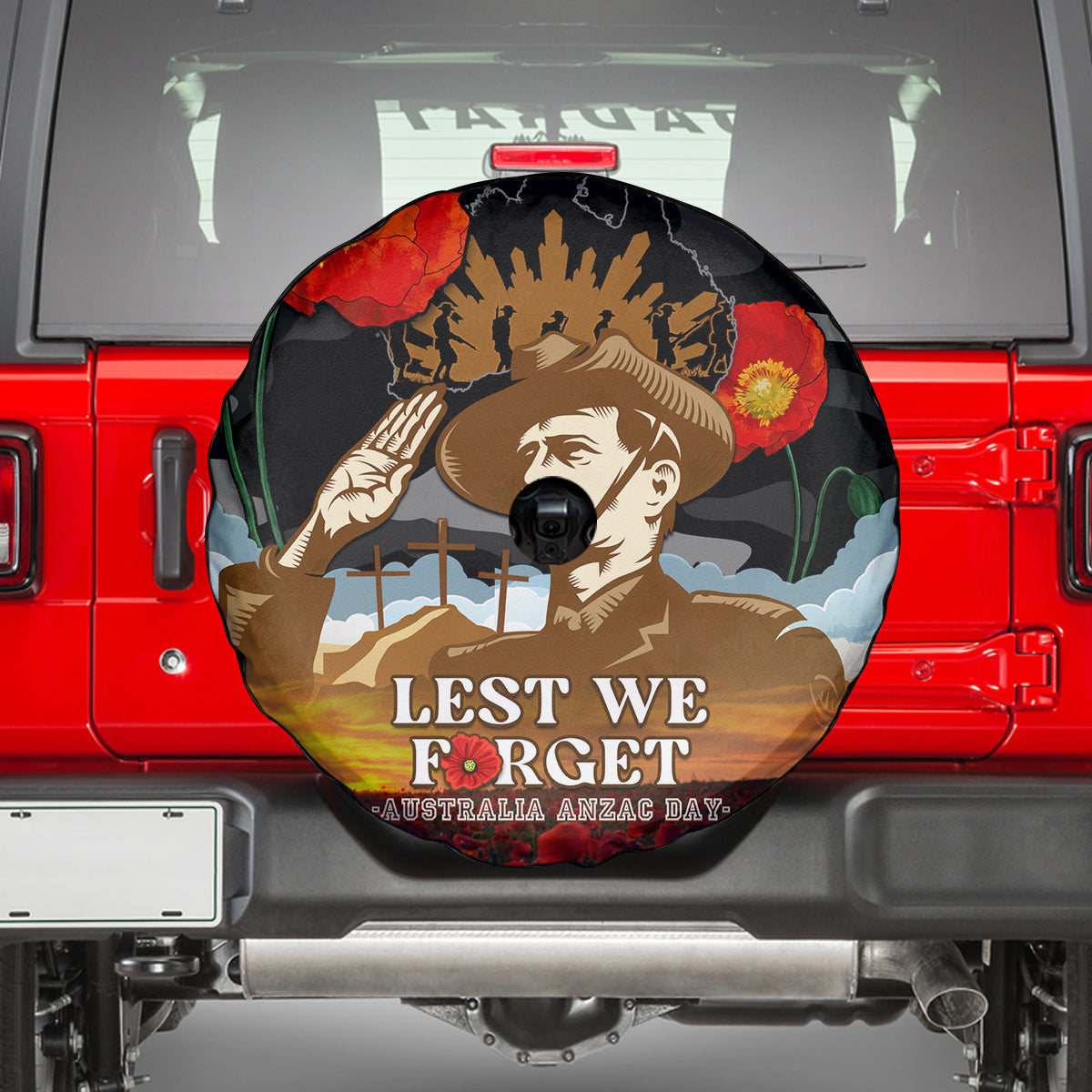 Australia ANZAC Day Spare Tire Cover Lest We Forget Australian Army Corps - Vibe Hoodie Shop