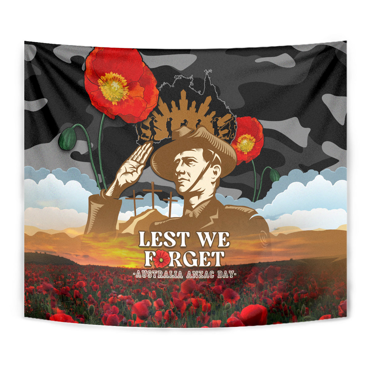 Australia ANZAC Day Tapestry Lest We Forget Australian Army Corps - Vibe Hoodie Shop