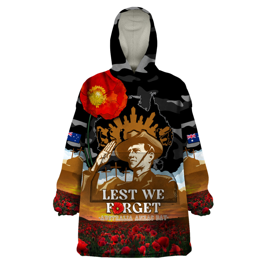 Australia ANZAC Day Wearable Blanket Hoodie Lest We Forget Australian Army Corps - Vibe Hoodie Shop