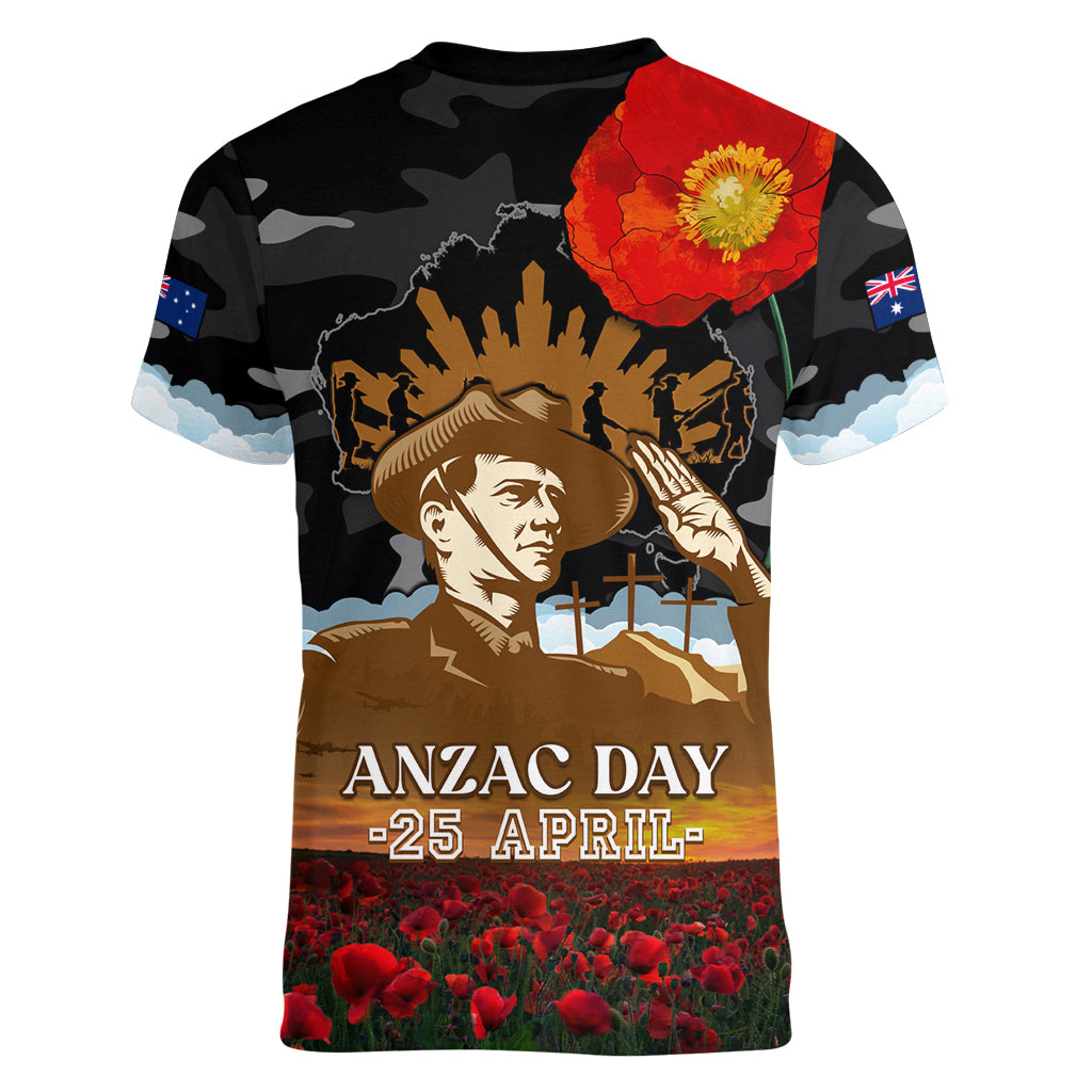 Australia ANZAC Day Women V Neck T Shirt Lest We Forget Australian Army Corps - Vibe Hoodie Shop