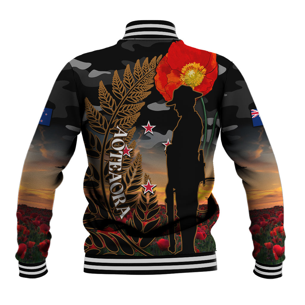 New Zealand ANZAC Day Baseball Jacket Lest We Forget Silver Fern With Camouflage - Vibe Hoodie Shop