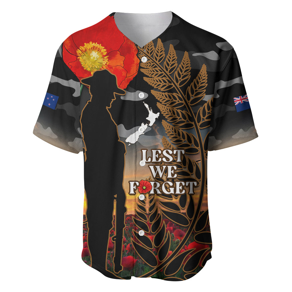 New Zealand ANZAC Day Baseball Jersey Lest We Forget Silver Fern With Camouflage - Vibe Hoodie Shop